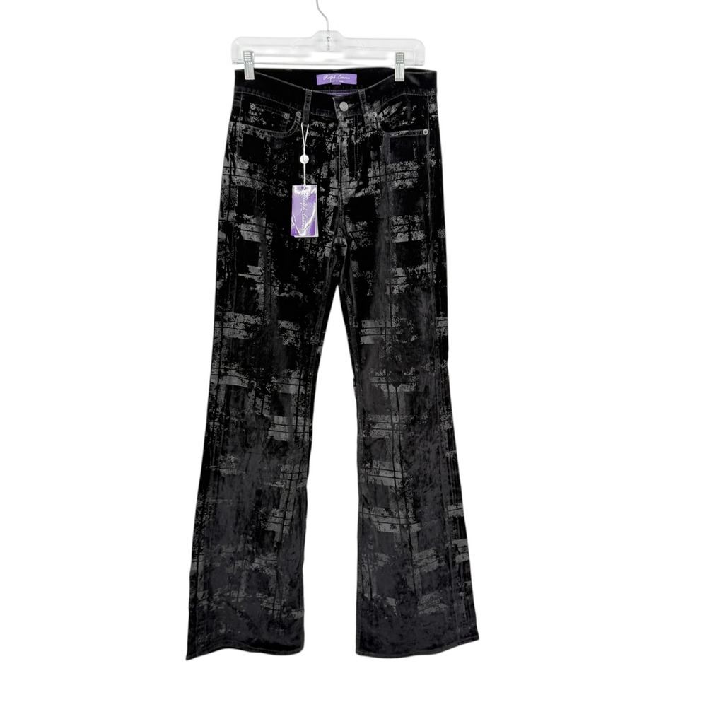 New Ralph Lauren Purple Label Pants 160 Slim Metallic Foil Plaid Velvet 27 - Picture 2 of 12